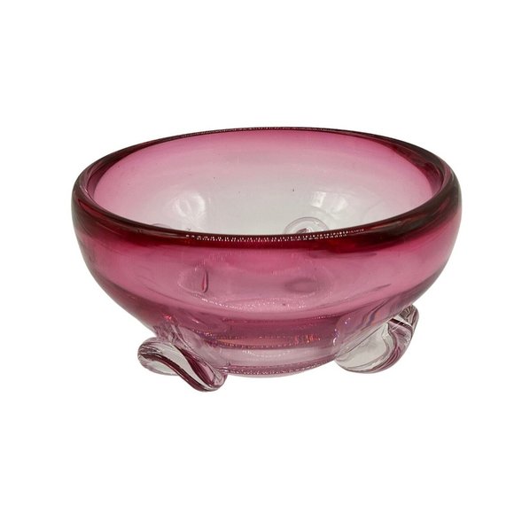Canada RUBINA PINK Cranberry Riekes Chalet Art Glass Lead Crystal BOWL MCM - Picture 1 of 16